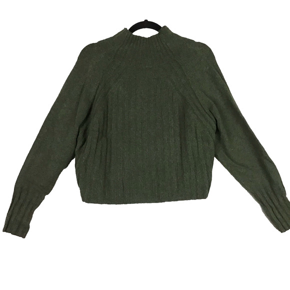 Top Shop Green Mock Neck High Low Sweater Lightweight Cropped Size Medium - Picture 9 of 11